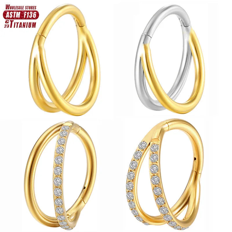F136 titanium alloy nose ring body jewellery showing available sizes and colour finish options