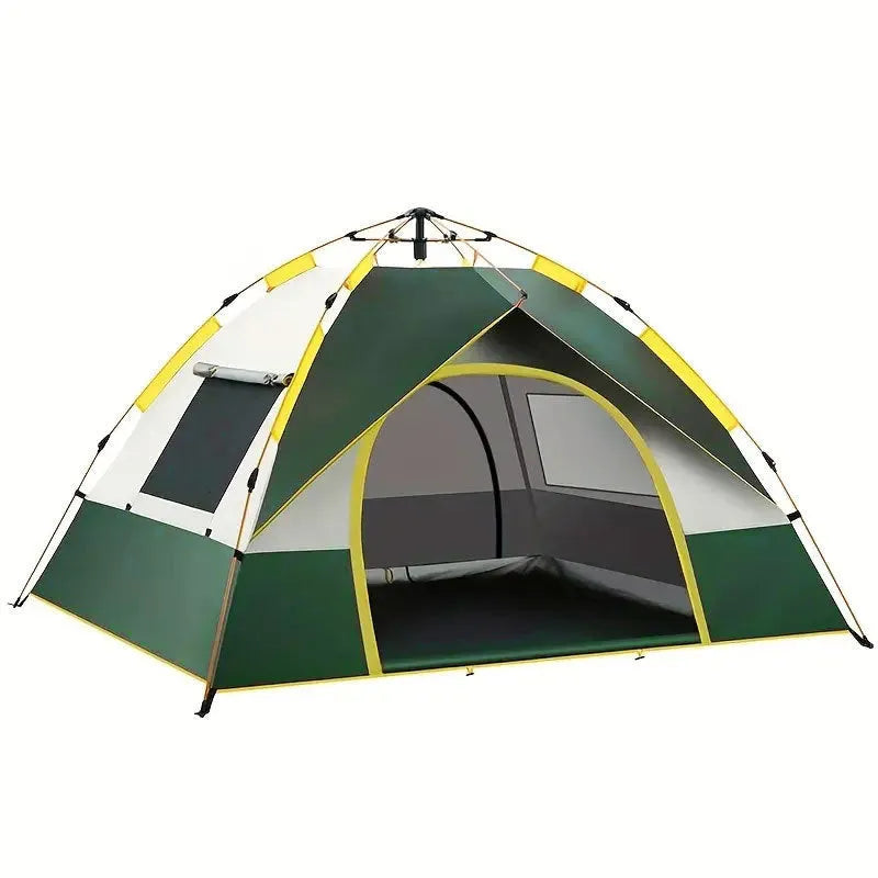 Dark green silver glue camping tent for 3-4 people with automatic quick-open setup