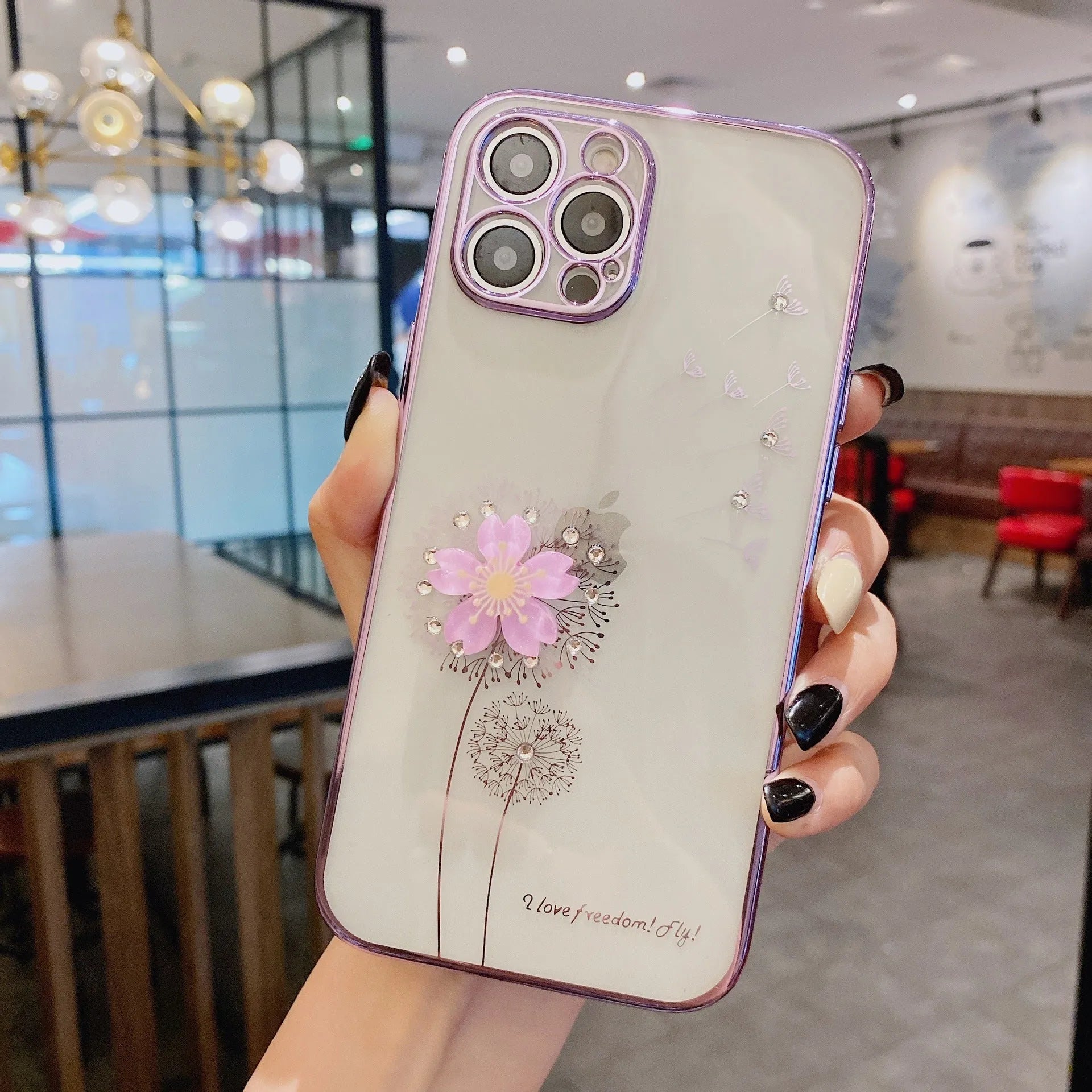 Green 3D flower design iPhone case with built-in spin stand holder and screen protector