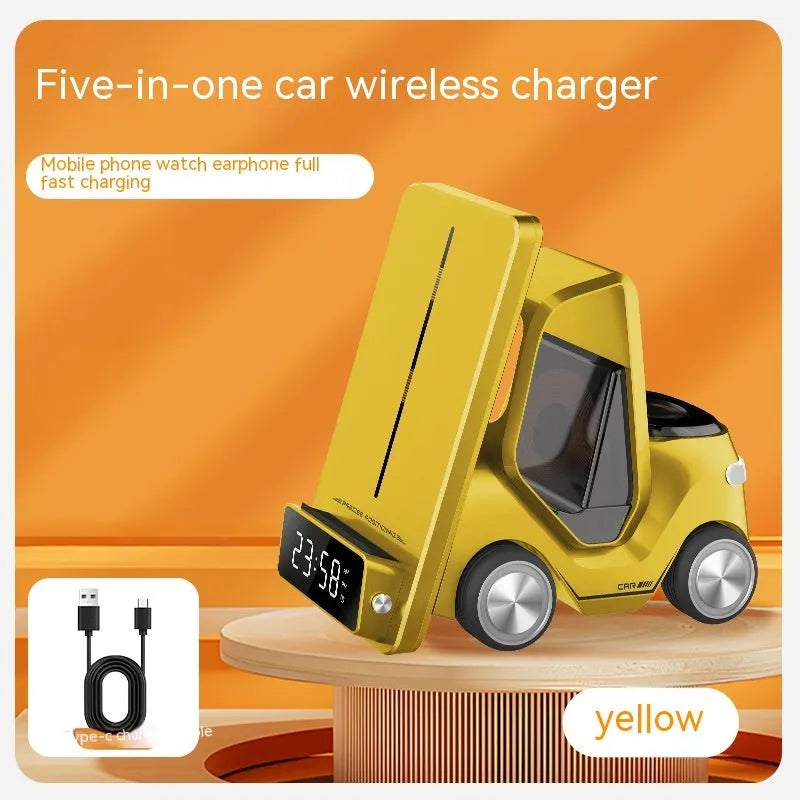 15W wireless fast charging stand bracket for phones in grey, orange, white, and yellow colour options.