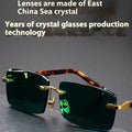 Dark green frameless sunshade glasses with protective case and lens cloth