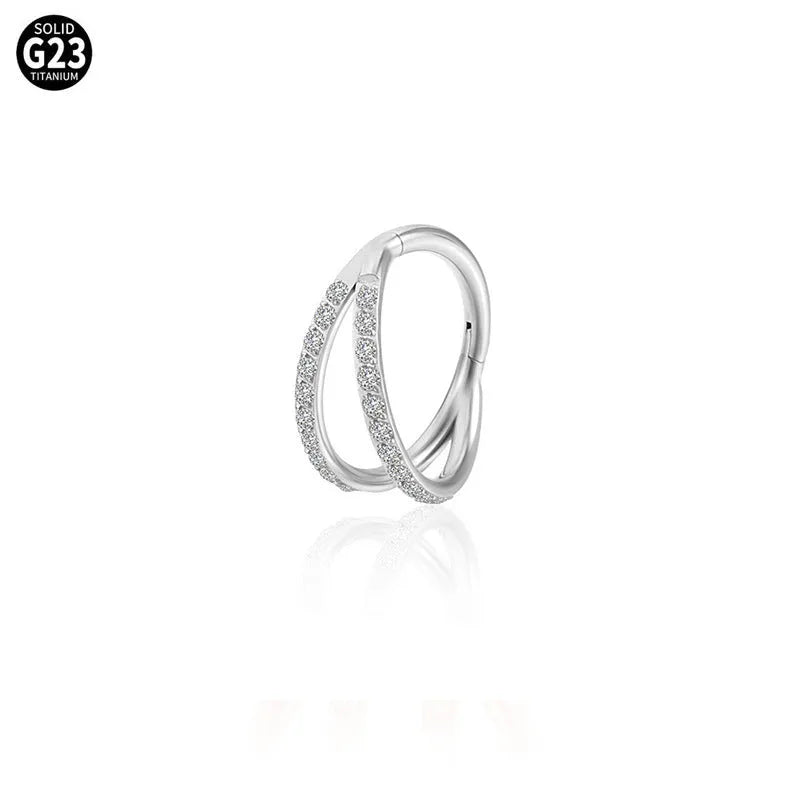 Titanium alloy nose ring and earring piercing jewellery in gold or steel colour with zircon accent