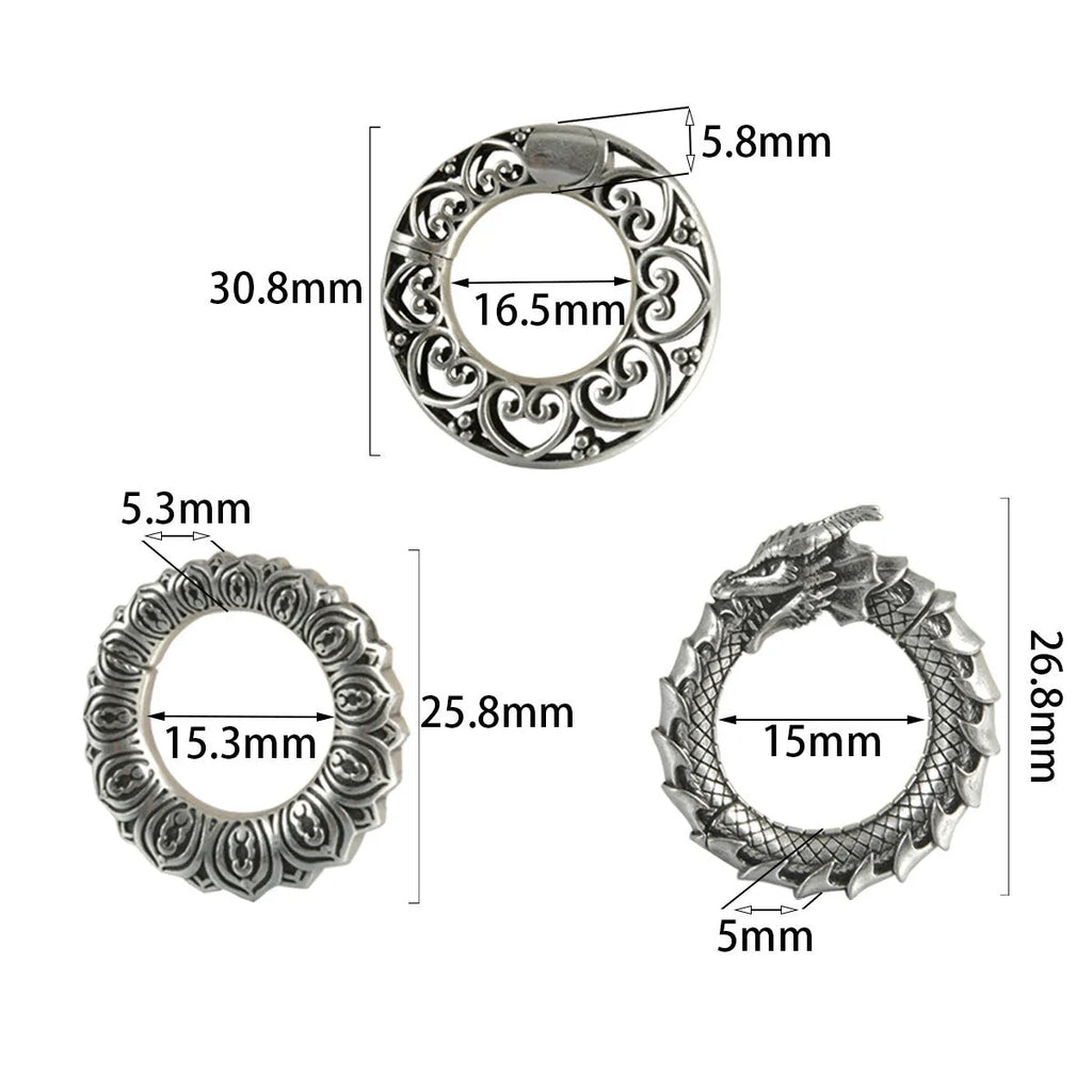 Large hollow-out alloy earrings with geometric dragon design in antique silver finish