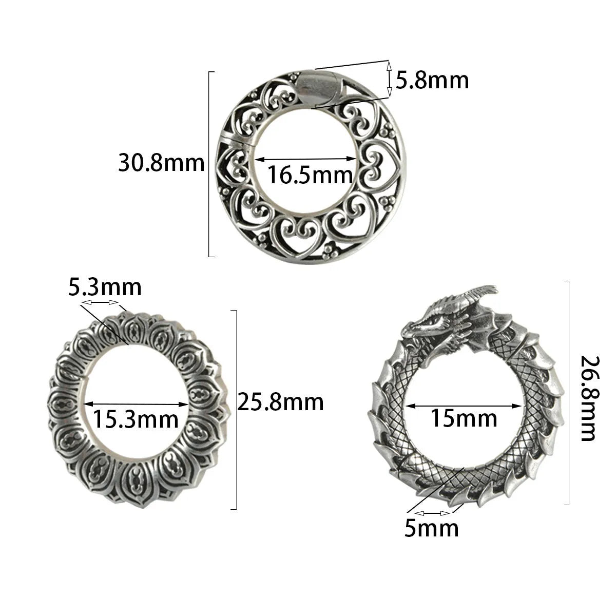 Large hollow-out alloy earrings with geometric dragon design in antique silver finish