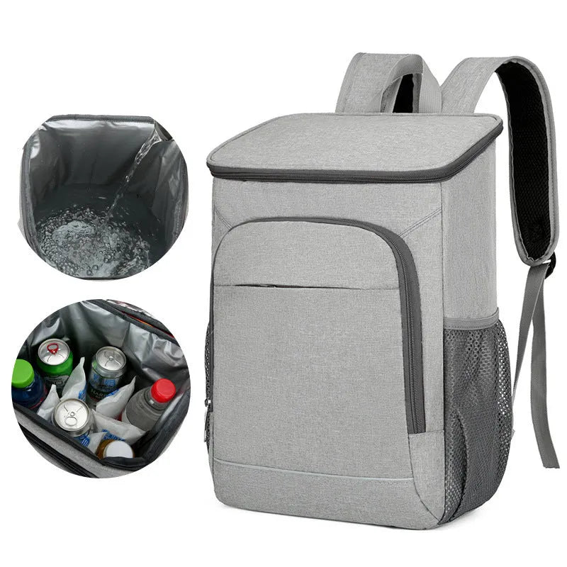 Large black Oxford cloth thermal backpack with curved shoulder straps for outdoor picnics