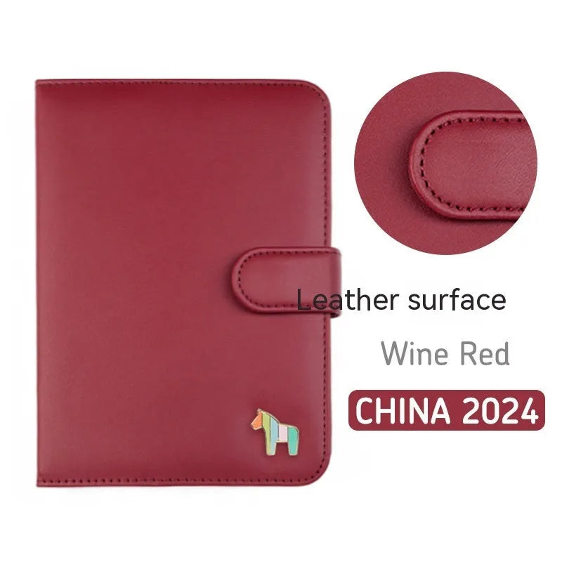 Compact leather-covered 396-day schedule book for hand accounting, shown lying open flat.