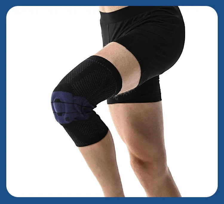 Adult sports knee pads in black and blue colour with nylon-spandex construction