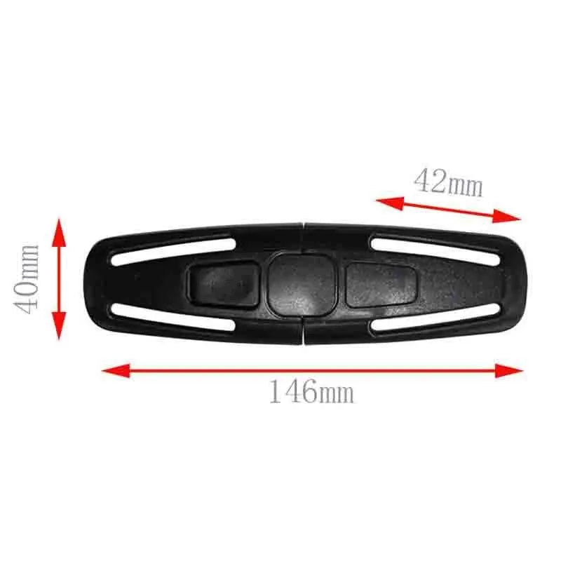 Black nylon child car seat belt buckle clip for 5-point harnesses