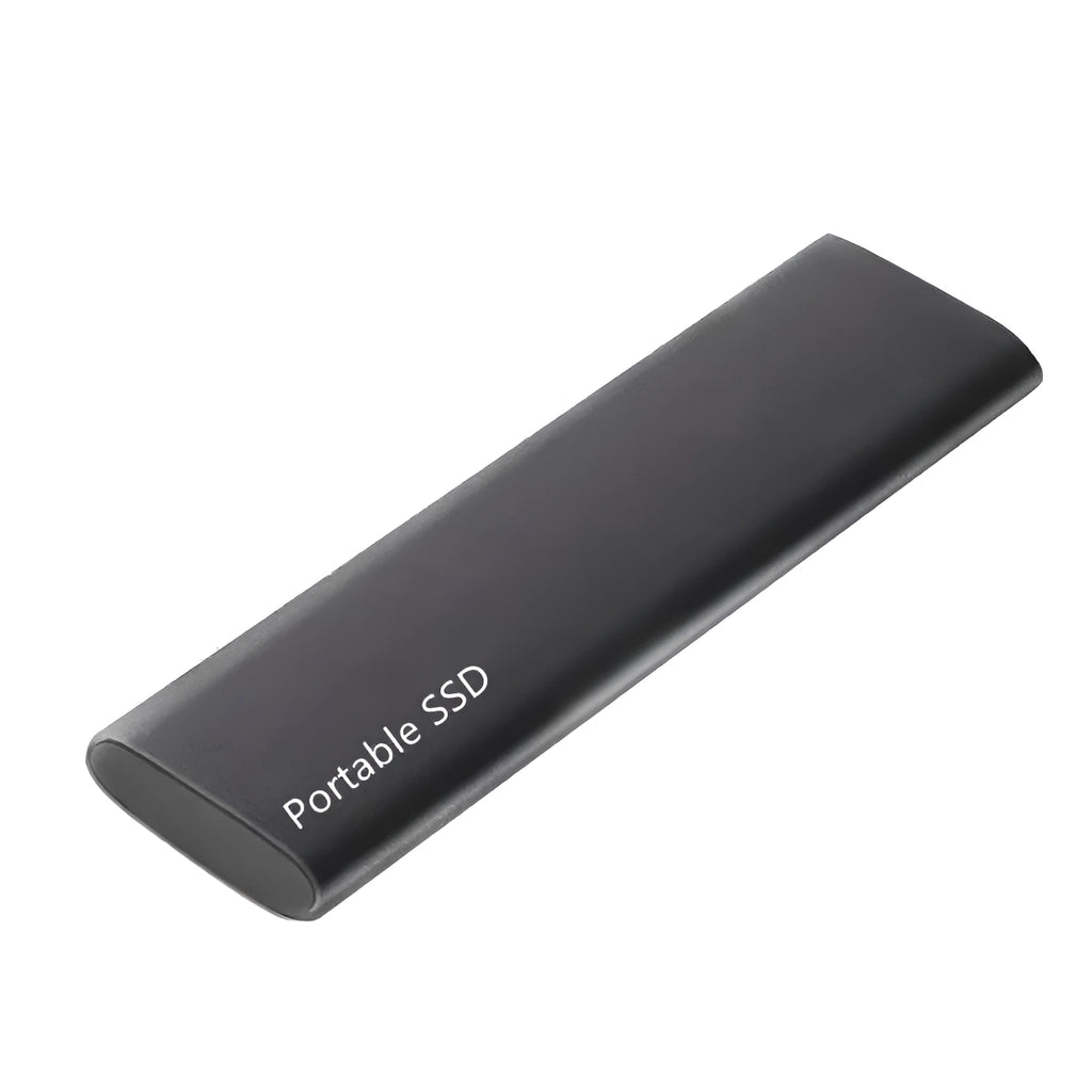 Ultra-thin metal portable external SSD drive in red, shown next to a laptop.