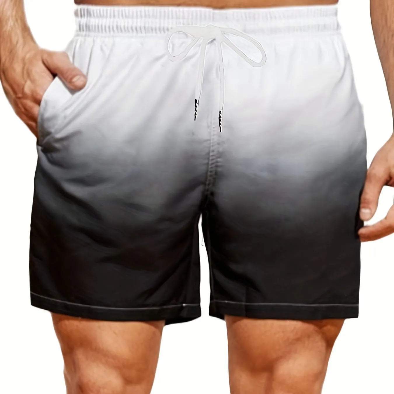 Men's gradient colour sport shorts with 3D digital printing on mesh fabric.