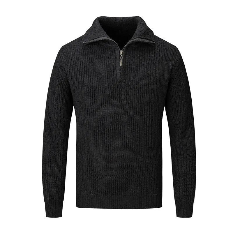 Men's loose fit pullover sweater in a solid colour on a middle-aged model.