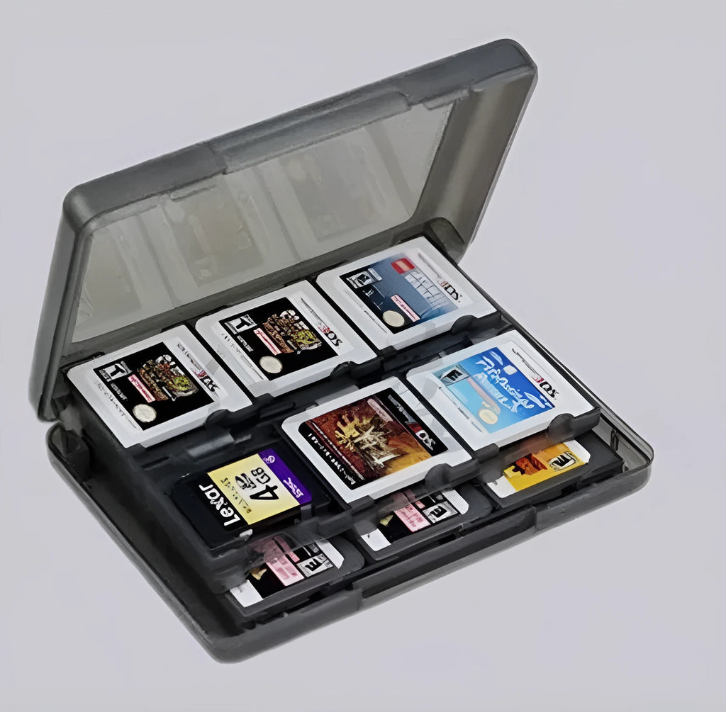 NDS 3DS game card storage box holding multiple game cartridges, shown in blue colour.