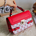 Retro ethnic crossbody bag with small square pattern and floral stitching in PU material