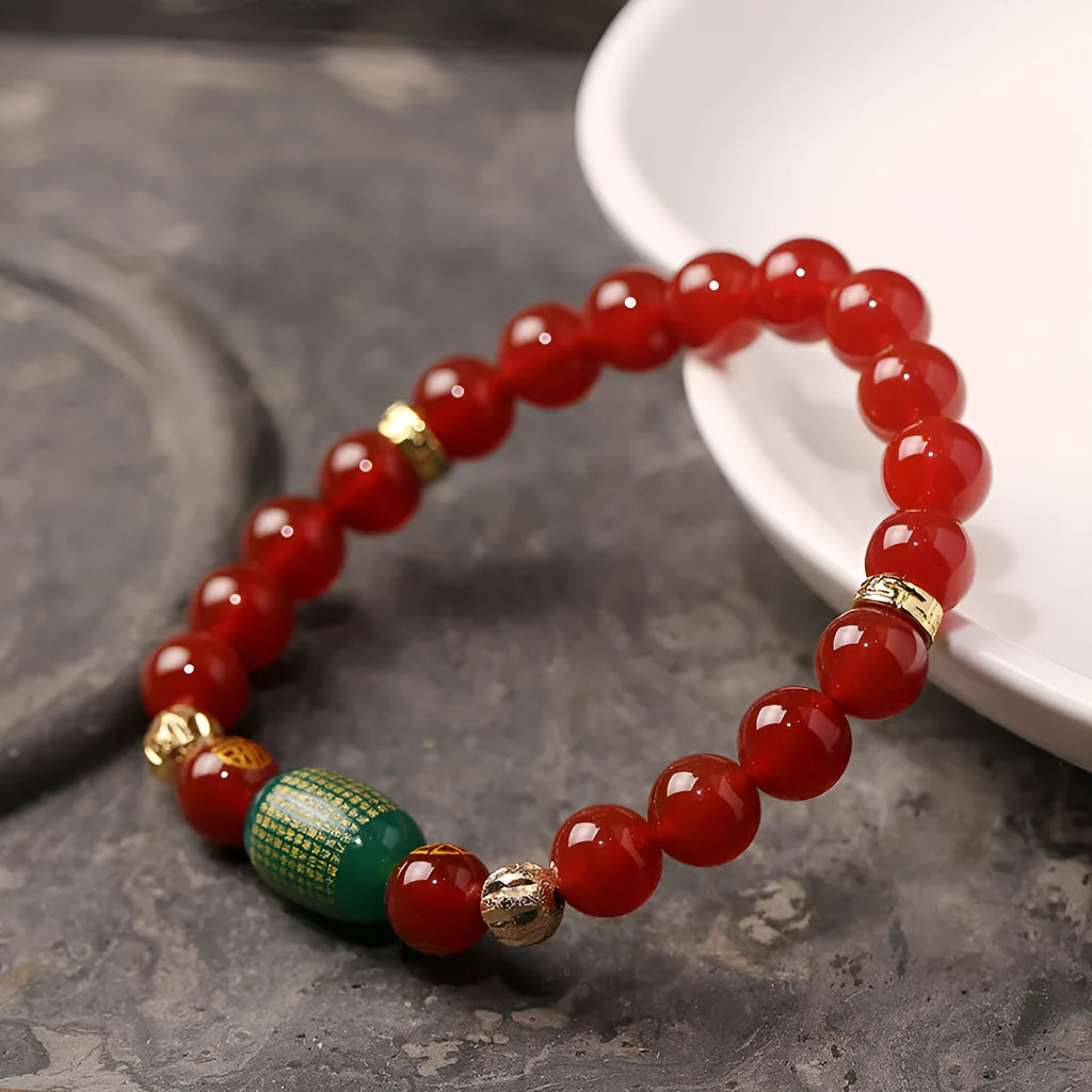 Red agate Guanyin bracelet with edge rosary design in new Chinese style
