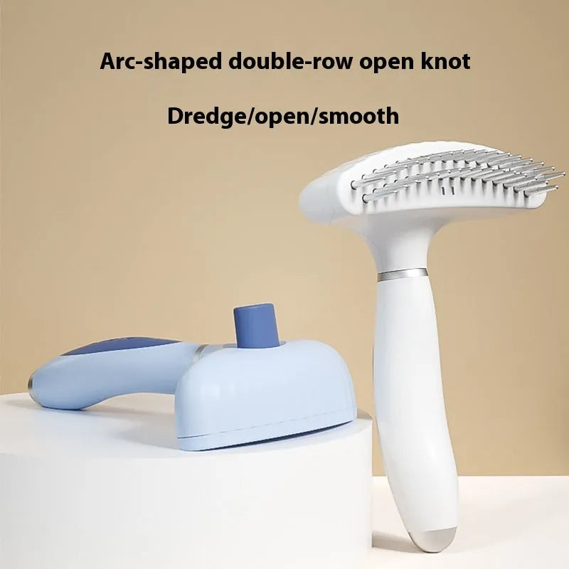 Double row stainless steel pet comb for dog grooming in azure light blue colour