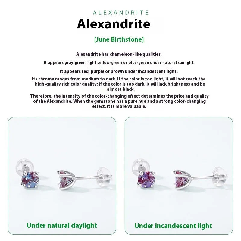 925 silver ear studs with cultivated alexandrite stone in geometric design