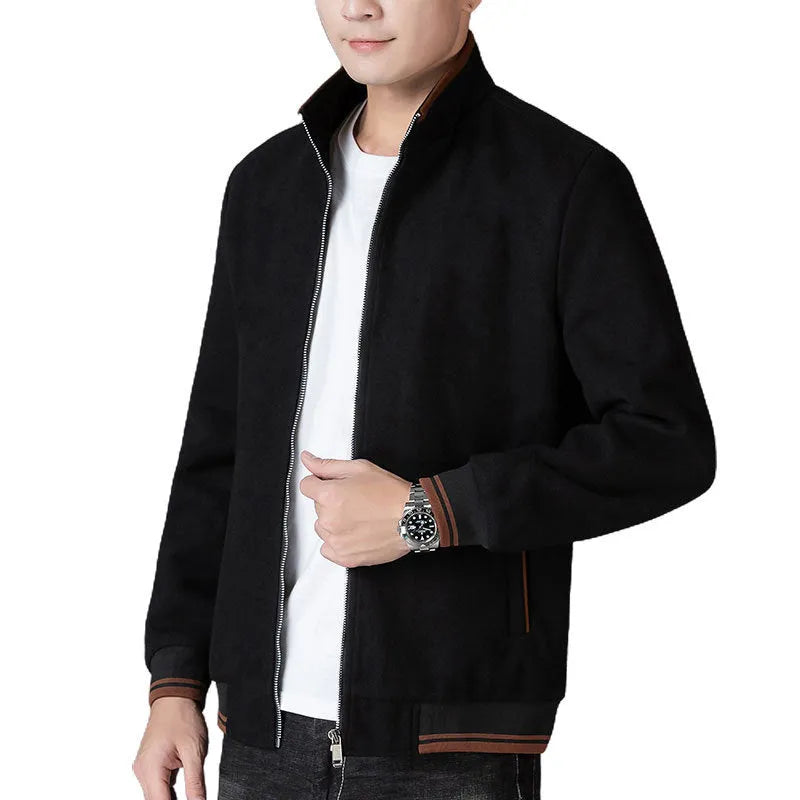 Men's grey polyester fleece sports jacket with long sleeves and a stash pocket on the chest.