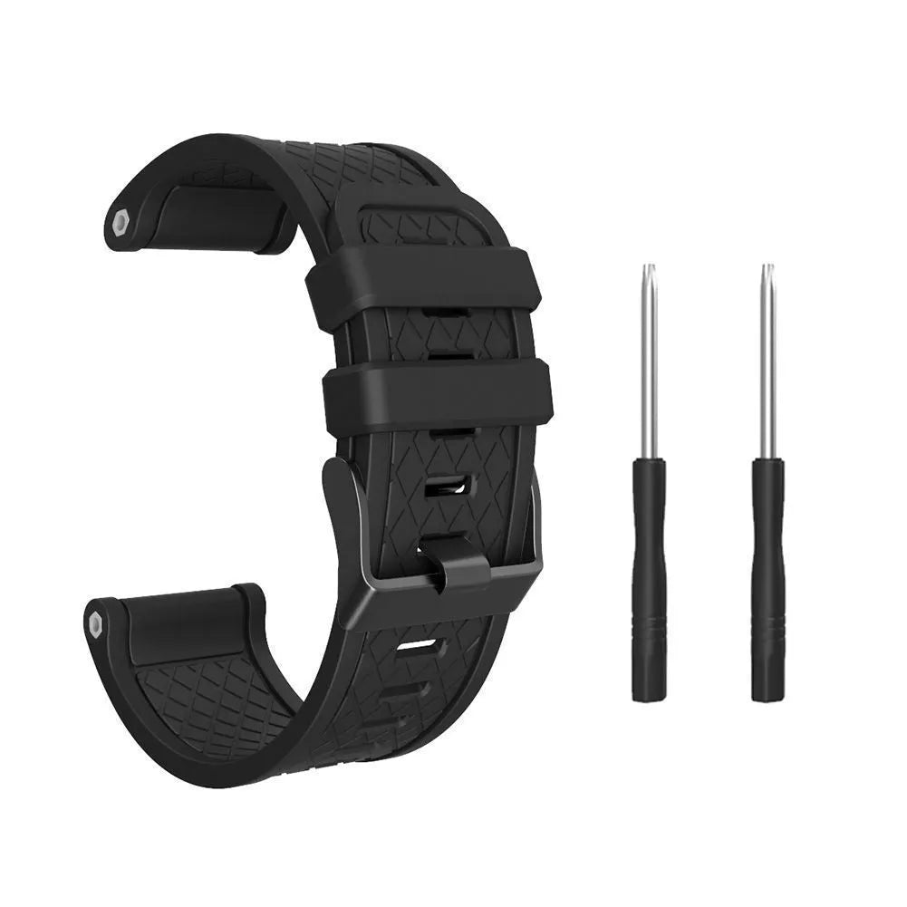 Black silicone watch strap with stainless steel button for Jiaming watches, 26mm width