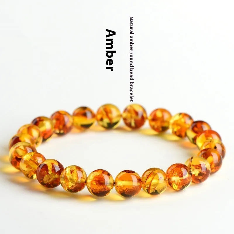 Natural yellow piebald amber bracelet with geometric beads in multiple diameter options
