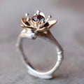 Silver two-tone floral geometric women's ring in alloy metal showing size selection