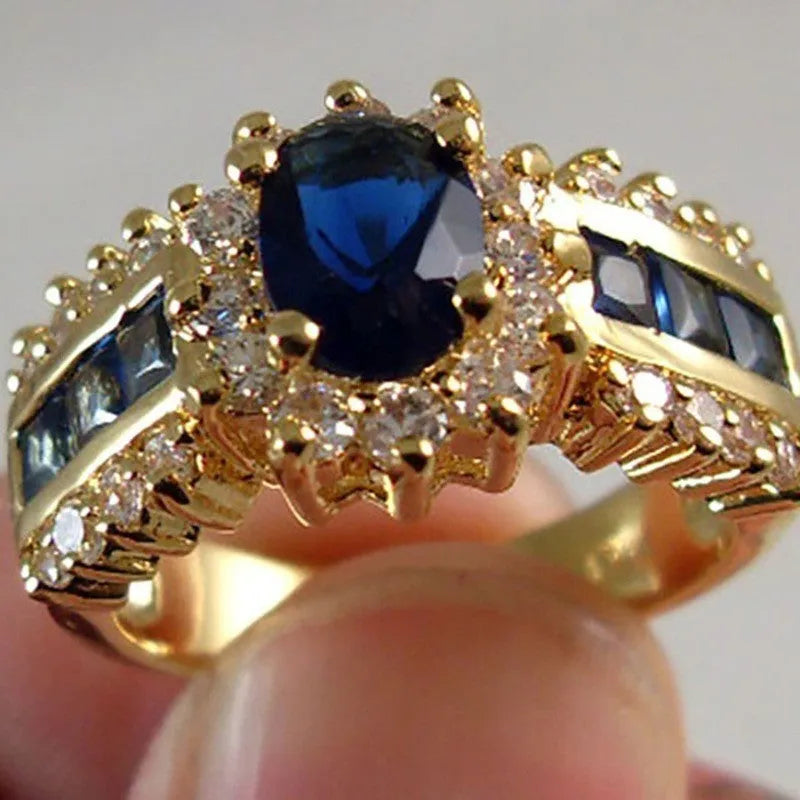 Unisex zinc alloy fashion ring with sunflower blue diamond, square blue zircon, or square purple zircon design options