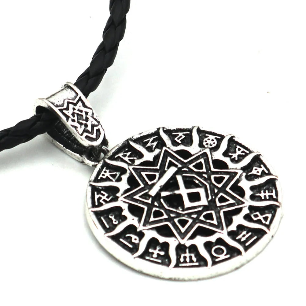 Lunavin ODing logo pendant necklace with adjustable chain and leather rope in antique silver colour