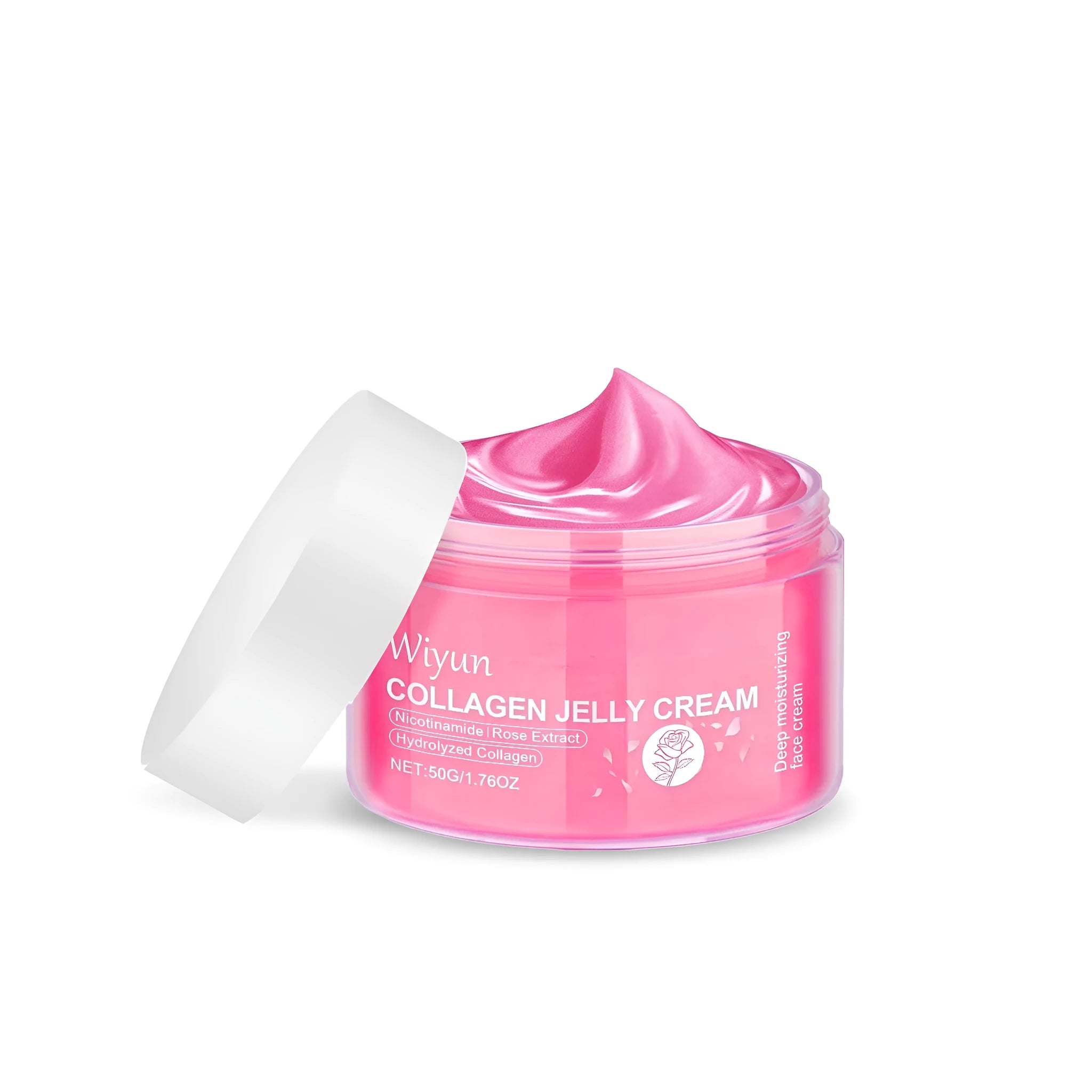 50g jar of collagen rose jelly cream facial moisturiser with gel texture