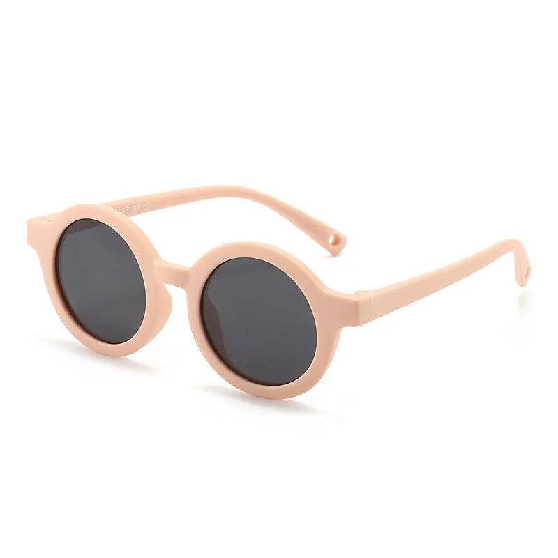 Children's round frame silicone sunglasses with UV400 protection for 0-3 year olds in multiple colour options