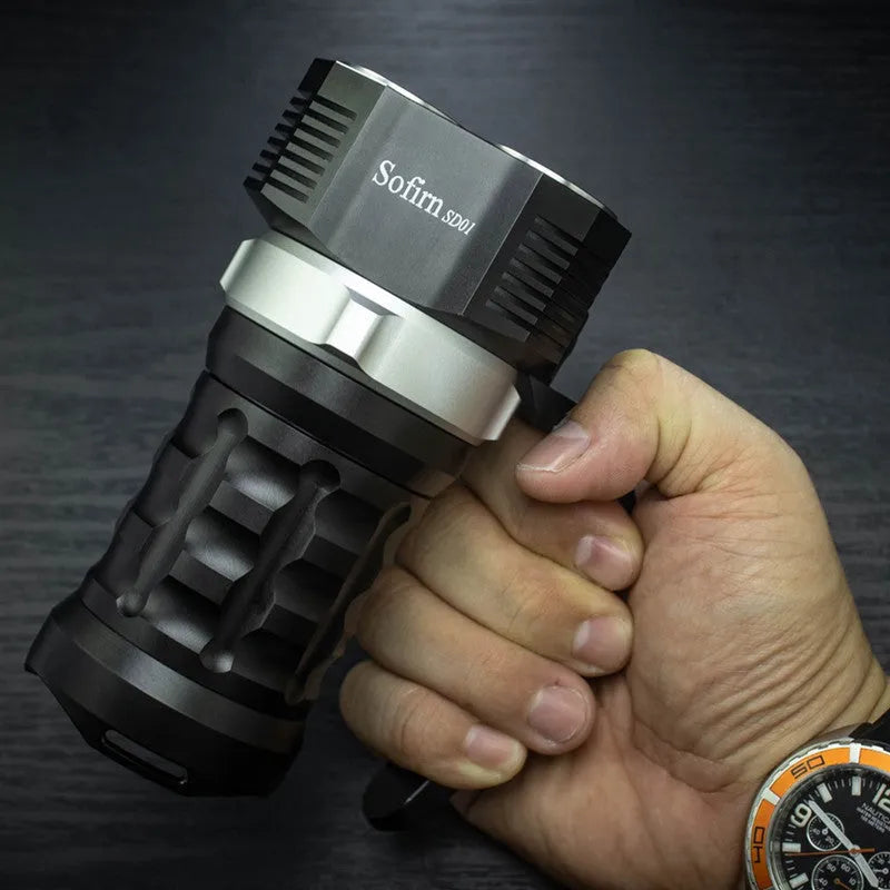Aluminium alloy diving and outdoor torch flashlight with high brightness display.