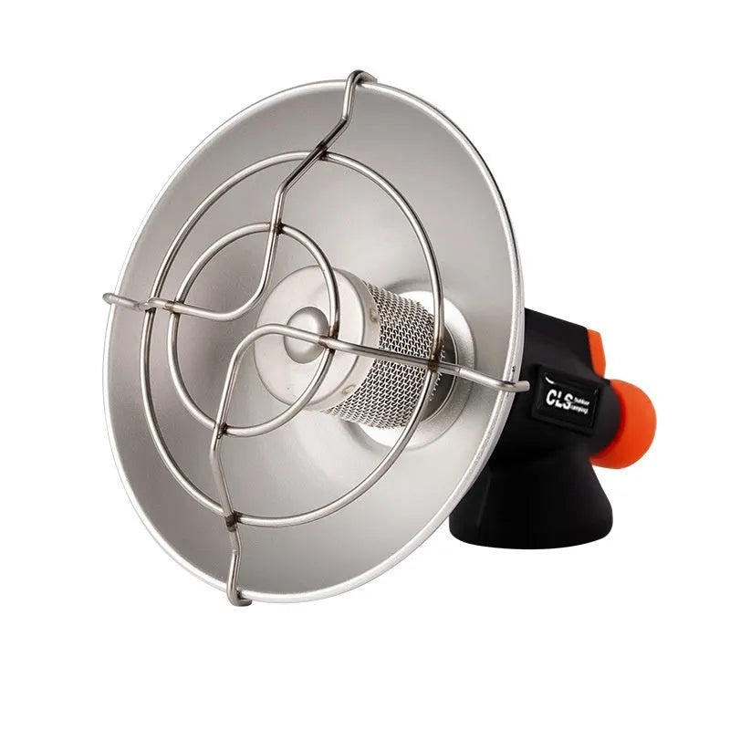 Portable outdoor heating stove with black and orange design and automatic ignition