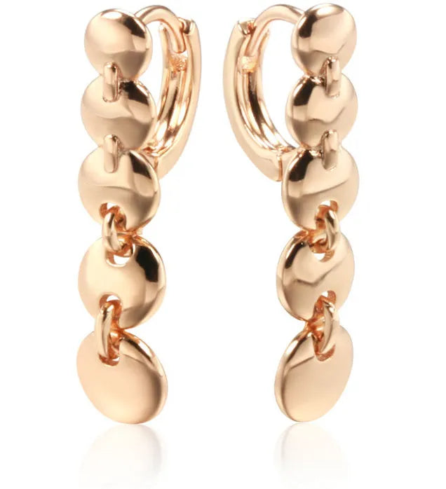 Retro long round circle earrings with woven chain design in gold colour finish