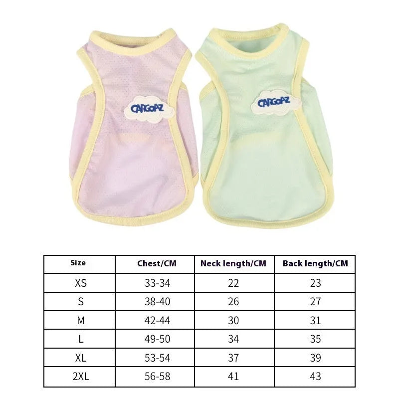 Grass green polyester cat vest with anti-lint properties and thin summer design