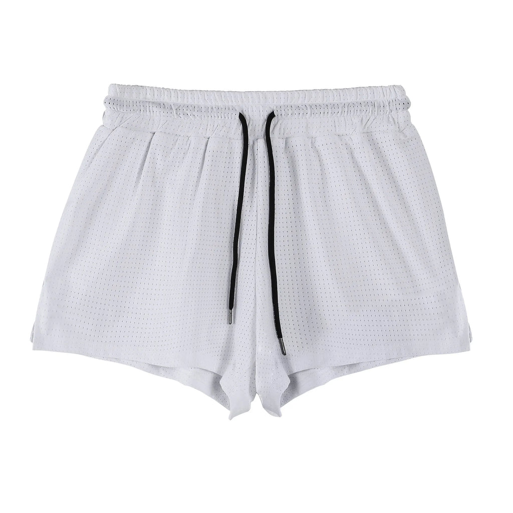 Men's summer quick-dry nylon shorts in white and black with elasticated waistband