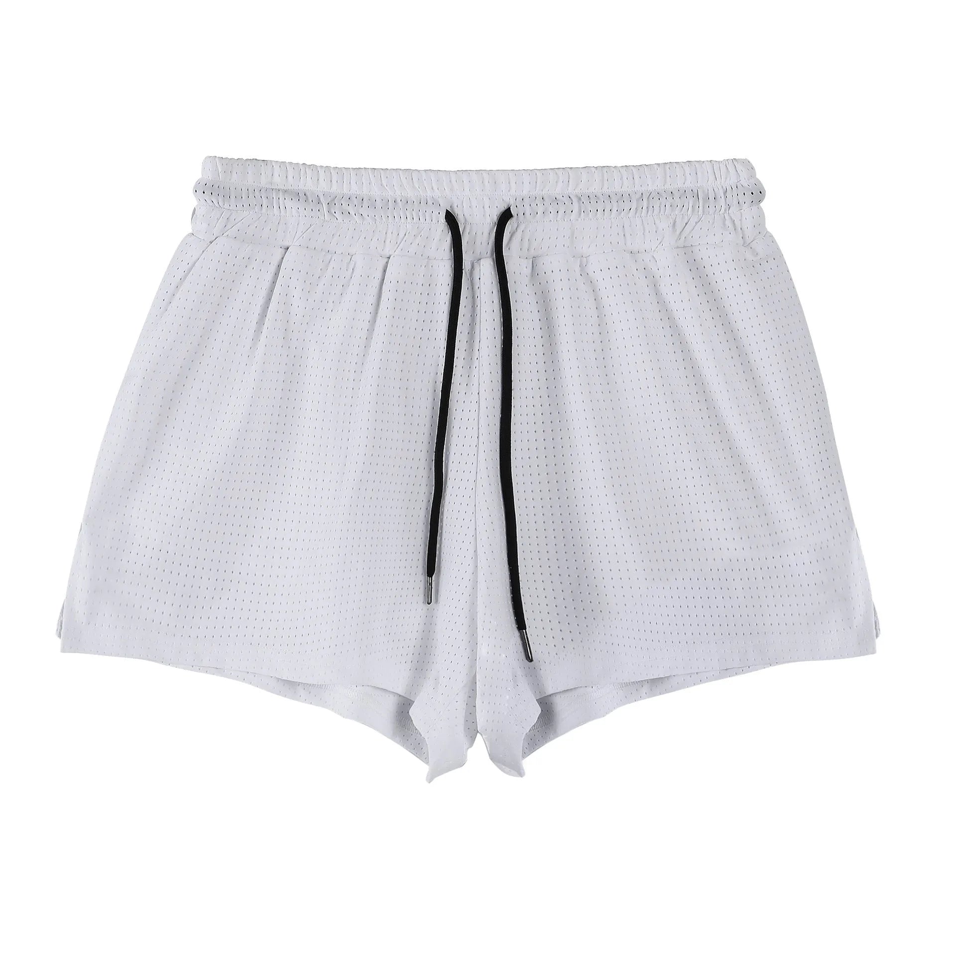 Men's summer quick-dry nylon shorts in white and black with elasticated waistband
