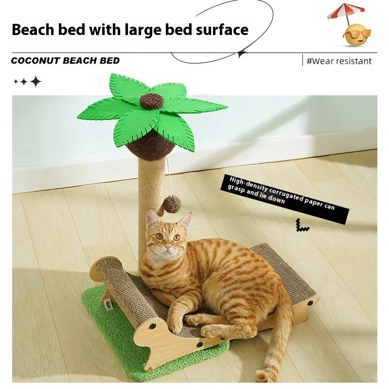 Wooden beach chair cat bed with integrated scratch board and hemp mat column