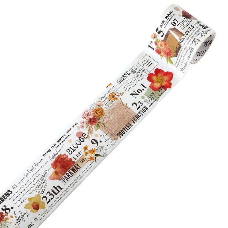 Roll of vintage-style floral watercolour decorative tape on a Japanese paper base.