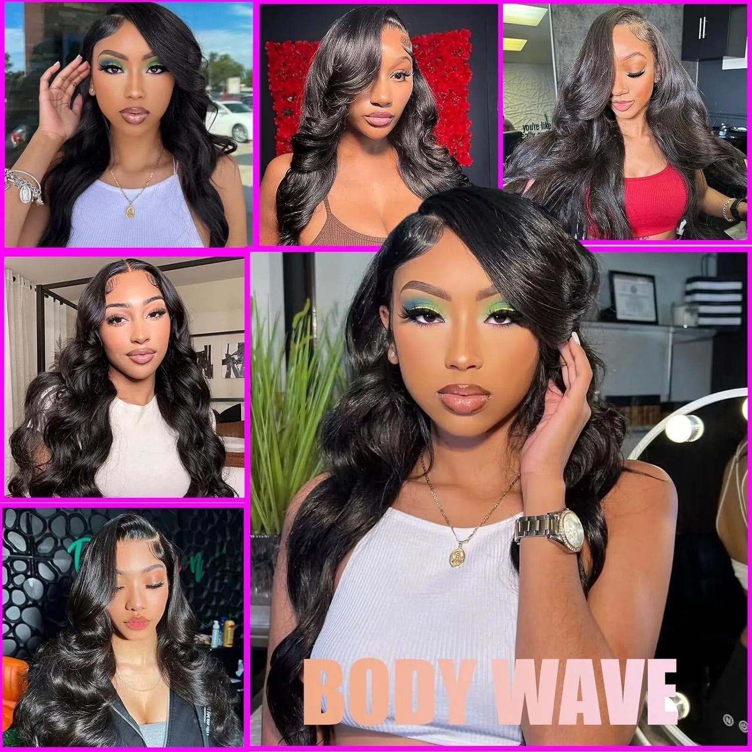 Black medium-long curly synthetic full-head wig on a lace mesh cap, shown from the front.
