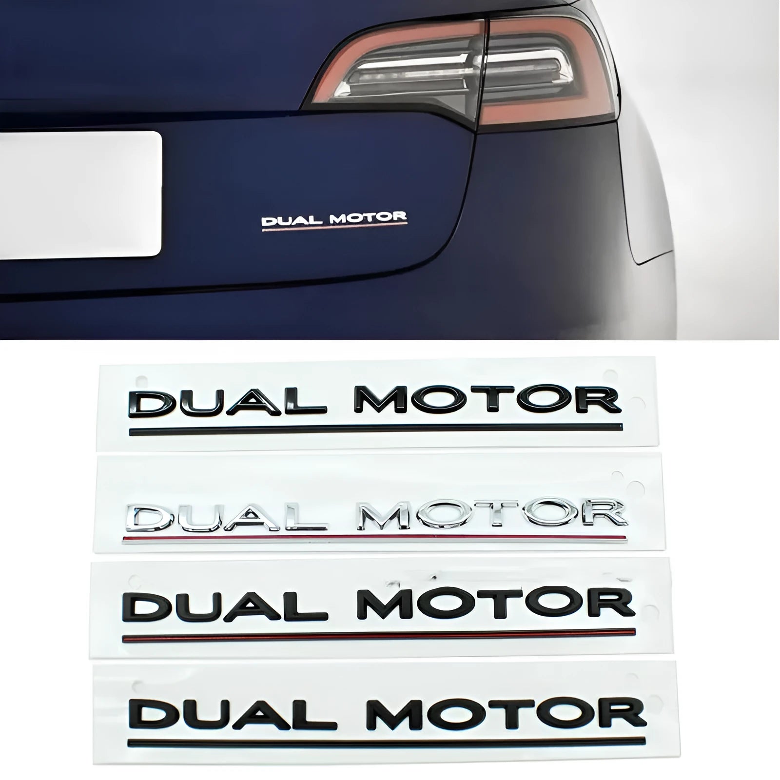 Model 3 bumper sticker with performance lettering in black and red stripe design