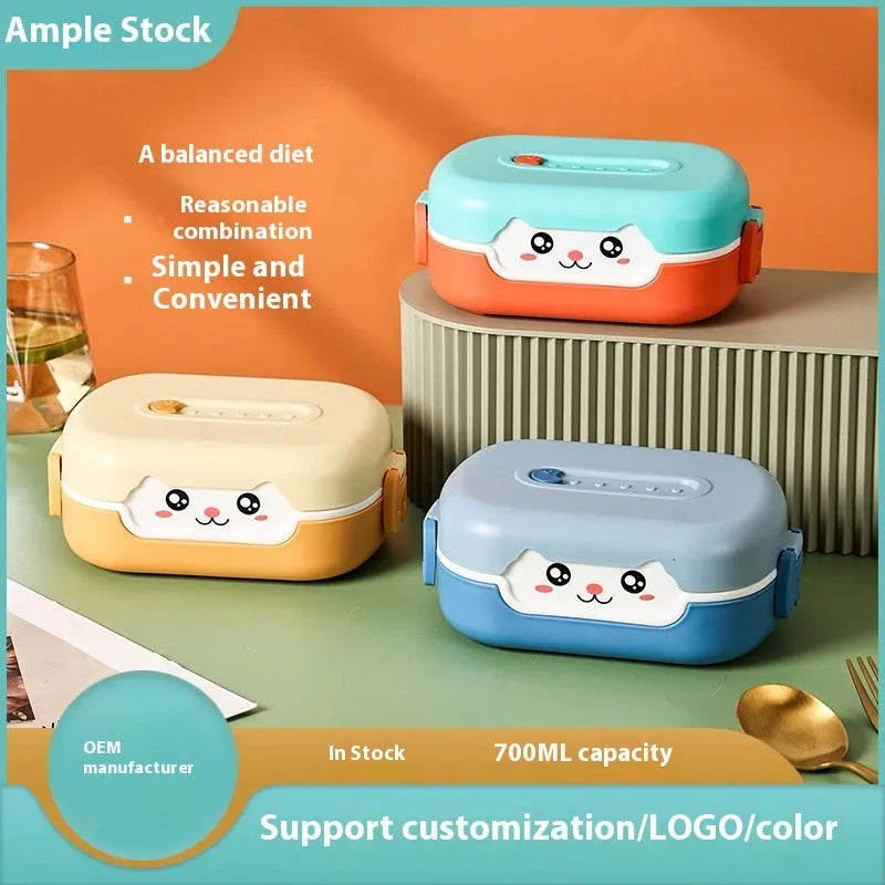 Square plastic divided lunch box with microwave-safe design in dark blue colour option