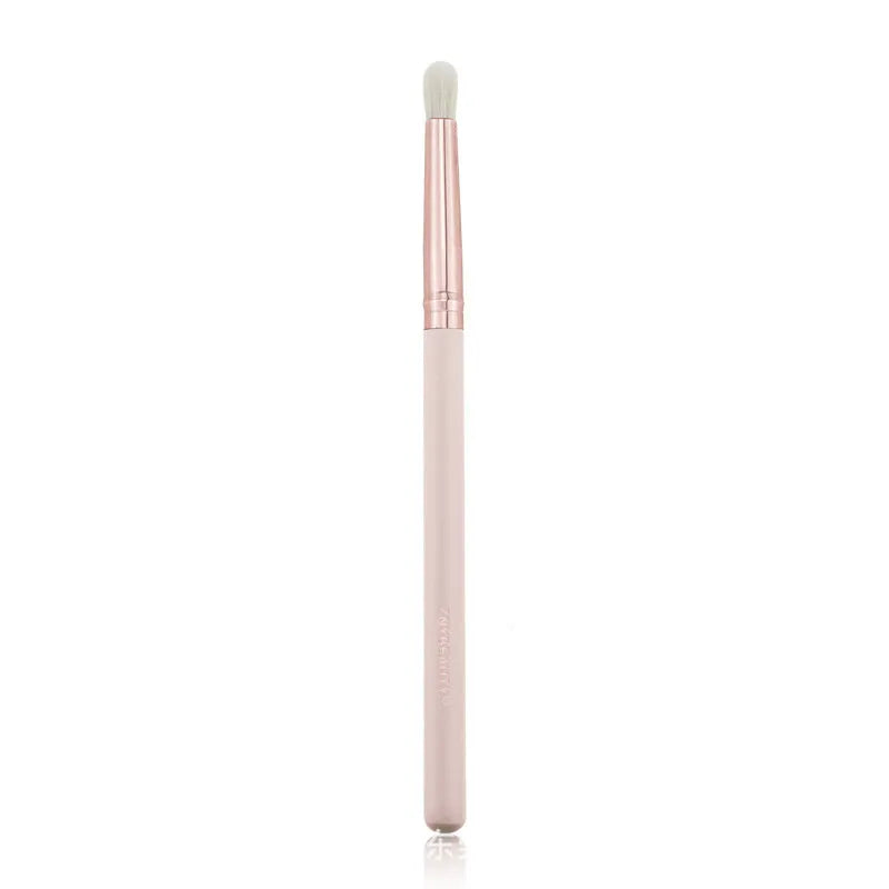 26 pink makeup brushes with wool bristles and wooden handles in a PU storage bag.