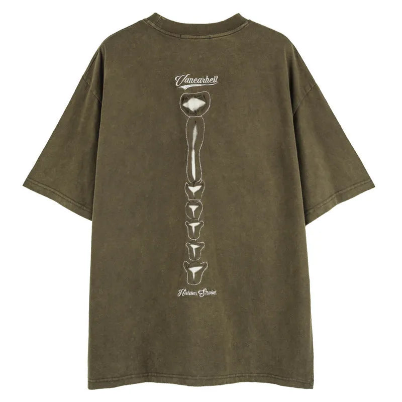 Men's black skull print cotton T-shirt with drop shoulder sleeves and loose fit streetwear style