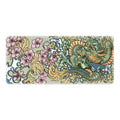 Esports dragon print cloth gaming mouse pad on a desk, showing non-slip base and Flower Dragon design.