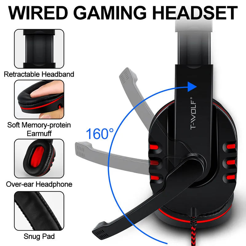Thunder Wolf T800 wired USB gaming keyboard and mouse bundle set with headset and mouse mat on desk