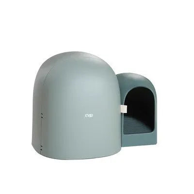 Large enclosed cat litter box in Aurora White, Moss Green, or Milk Tea Colour with dimensions 67.7cm x 49cm x 50cm