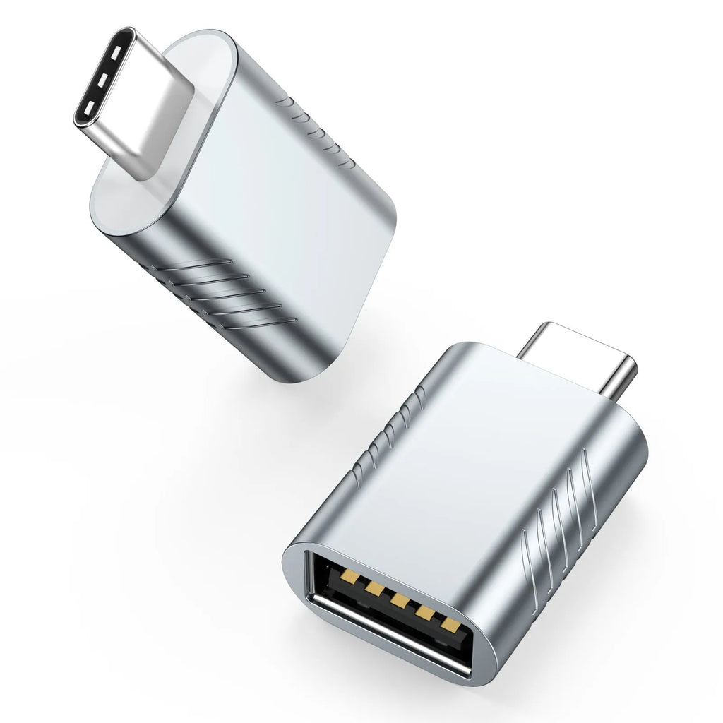 Zinc alloy USB-C to USB-A converter adapter in metallic finish for 10Gbps data and charging