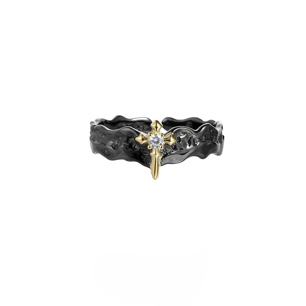 Princess Knight adjustable silver ring with white gold or black gold electroplated finish.