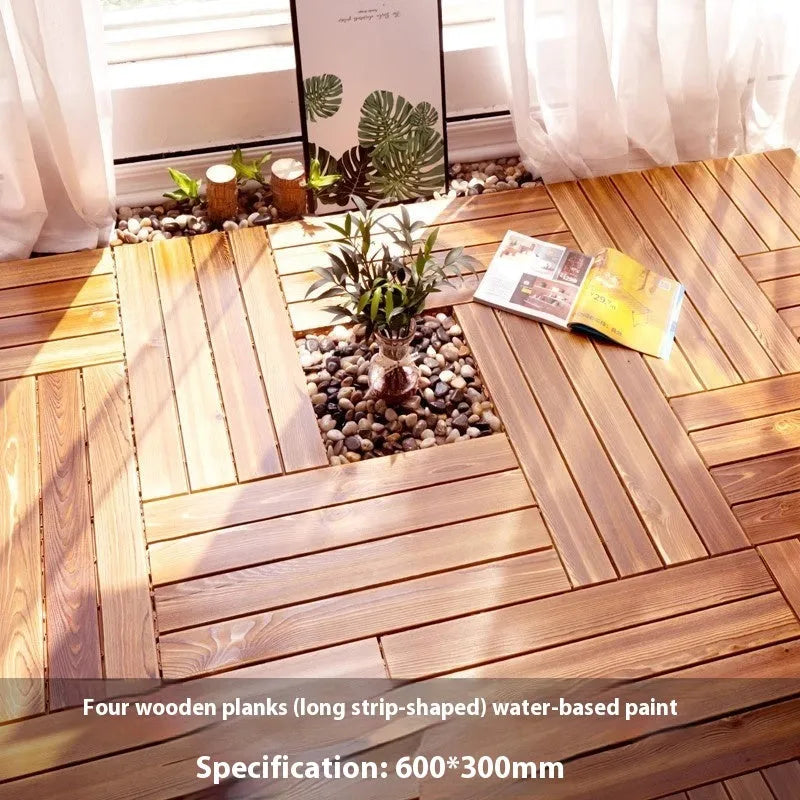 Four 30x30cm camphor pine wood flooring tiles with brushed oil finish