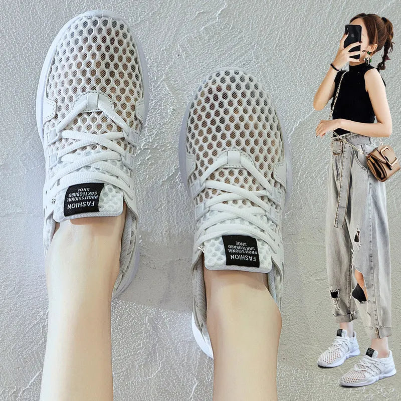 Breathable mesh sneaker with hollow out design and lightweight EVA sole in casual low-top style