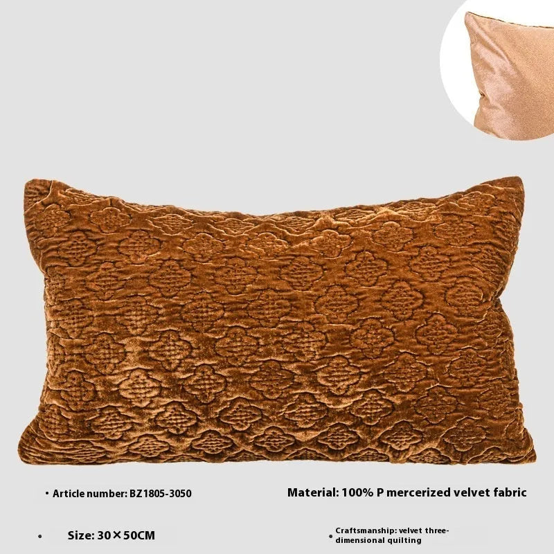 Brown gold antique style quilted cushion pillow with three-dimensional pattern