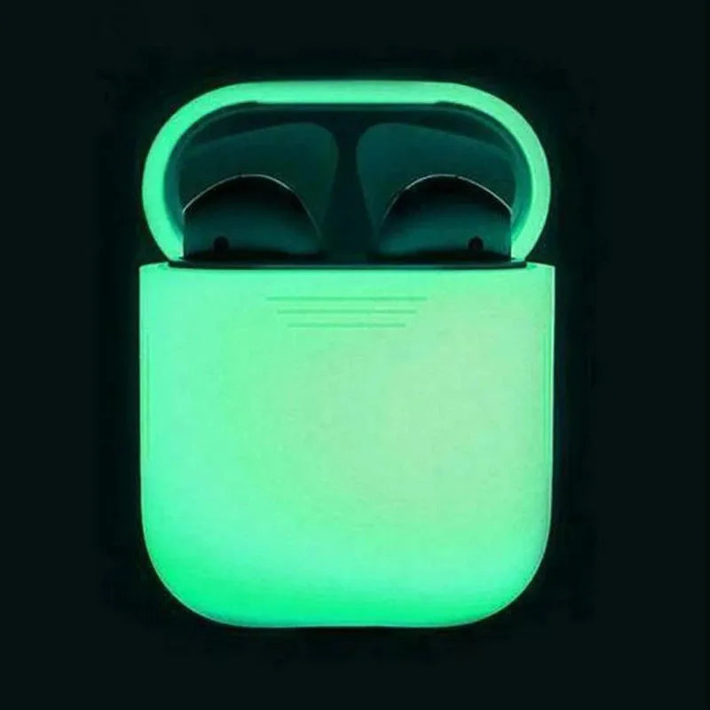 Luminous solid colour silicone flip case for Apple AirPods wireless earphones.